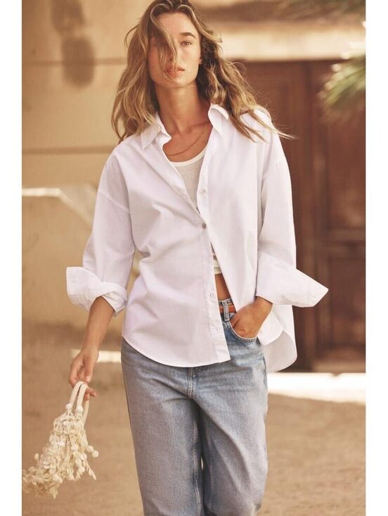 Zara Tops - ZARA White Poplin Button Up Shirt XL